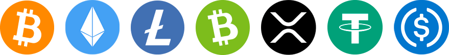 Supported cryptocurrencies including Bitcoin, Ethereum, XRP, and more